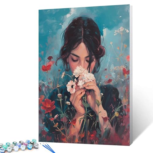 Malen-nach-Zahlen-Set für Erwachsene, zartes Mädchen, das weiße Blumen hält, bunte Blumen, DIY-Leinwand, Ölgemälde, Acryl-Pigment-Kits, Wohnzimmer, Schlafzimmer, Flur, Wanddekoration, Geschenk, 40,6 x Malen-nach-Zahlen-Set für Erwachsene, zartes Mädchen, das weiße Blumen hält, bunte Blumen, DIY-Leinwand, Ölgemälde, Acryl-Pigment-Kits, Wohnzimmer, Schlafzimmer, Flur, Wanddekoration, Geschenk, 40,6 x von Walarky