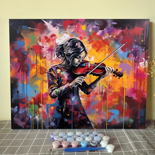 Malen-nach-Zahlen-Set mit einer Dame, die die Violine spielt, für Erwachsene, farbiger abstrakter Hintergrund, DIY-Leinwand, Ölgemälde, Acryl-Pigment-Kits, Graffiti-Stil, Wandkunst, Geschenk, Malen-nach-Zahlen-Set mit einer Dame, die die Violine spielt, für Erwachsene, farbiger abstrakter Hintergrund, DIY-Leinwand, Ölgemälde, Acryl-Pigment-Kits, Graffiti-Stil, Wandkunst, Geschenk, von Walarky