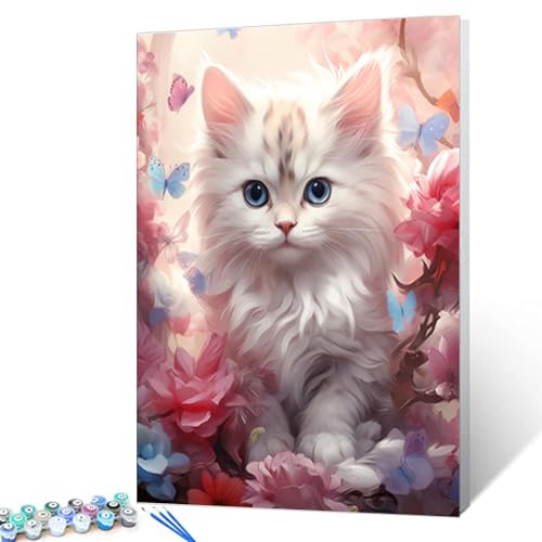 Malen-nach-Zahlen-Set mit niedlichem Kätzchen im Blumenstrauch für Erwachsene und Anfänger, schöne Katze, rosa Malerei, Kunst, Malen nach Zahlen auf Leinwand, einfach zu malen für Anfänger, Malen-nach-Zahlen-Set mit niedlichem Kätzchen im Blumenstrauch für Erwachsene und Anfänger, schöne Katze, rosa Malerei, Kunst, Malen nach Zahlen auf Leinwand, einfach zu malen für Anfänger, von Walarky
