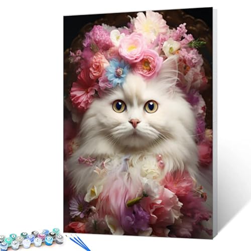 Malen-nach-Zahlen-Set zum Selbermachen für Erwachsene und Anfänger, weiße Katze mit Blumenkrone, Malen nach Zahlen auf Leinwand, einfach zu malen für Zuhause, Küche, Dekoration, 40,6 x 50,8 cm Malen-nach-Zahlen-Set zum Selbermachen für Erwachsene und Anfänger, weiße Katze mit Blumenkrone, Malen nach Zahlen auf Leinwand, einfach zu malen für Zuhause, Küche, Dekoration, 40,6 x 50,8 cm von Walarky