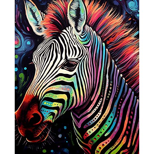 Malen nach Zahlen für Anfänger, buntes Zebra-Ölgemälde-Set auf Leinwand, einfach zu malen, Kunstwerk mit Pinseln, Acryl-Pigment, Graffiti, Tier-Pferdegemälde für Heimwanddekoration (rahmenlos) von Walarky