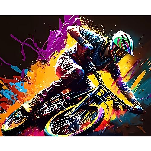 Malen nach Zahlen für Anfänger Mountainbike Racing Ölgemälde Kits auf Leinwand einfach zu malen Kunstwerk mit Pinseln Acryl-Pigment Digitalgemälde für Sportliebhaber Wanddekoration 40 x 50 cm von Walarky