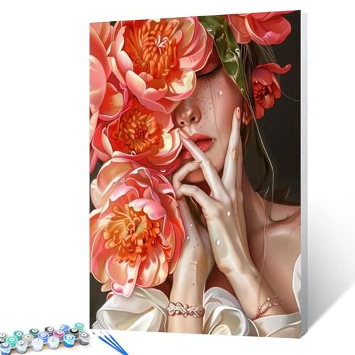 Malen nach Zahlen für Erwachsene, Kinder und Anfänger, Motiv: elegante Frau und rote Blumen, buntes Blumenmuster, zum Selbermachen, Ölgemälde, Acryl-Pigment-Kits, Heimdekoration, Geschenk, 40,6 x 50,8 Malen nach Zahlen für Erwachsene, Kinder und Anfänger, Motiv: elegante Frau und rote Blumen, buntes Blumenmuster, zum Selbermachen, Ölgemälde, Acryl-Pigment-Kits, Heimdekoration, Geschenk, 40,6 x 50,8 von Walarky