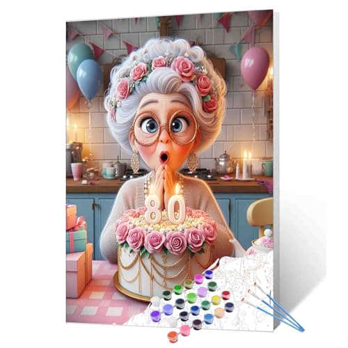 Malen nach Zahlen für Erwachsene, elegantes Ölgemälde-Set zum 80. Geburtstag, Motiv: Oma auf Leinwand, mit Pinseln und Pigmenten, für Anfänger, Geburtstagskuchen, Heimdekoration, Geschenke, 40,6 x Malen nach Zahlen für Erwachsene, elegantes Ölgemälde-Set zum 80. Geburtstag, Motiv: Oma auf Leinwand, mit Pinseln und Pigmenten, für Anfänger, Geburtstagskuchen, Heimdekoration, Geschenke, 40,6 x von Walarky
