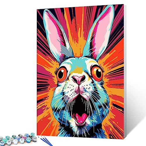 Malen nach Zahlen für Kits, abstraktes Ölgemälde, überraschtes Kaninchen, Kunst für Erwachsene und Kinder, Malen nach Zahlen, Osterhasen, Malen, Kaninchen, Kunsthandwerk für Heimdekoration, Malen nach Zahlen für Kits, abstraktes Ölgemälde, überraschtes Kaninchen, Kunst für Erwachsene und Kinder, Malen nach Zahlen, Osterhasen, Malen, Kaninchen, Kunsthandwerk für Heimdekoration, von Walarky