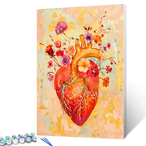 Malen nach Zahlen mit Blumenherz, Blutgefäß, für Erwachsene auf Leinwand, Anatomie, Ölgemälde-Set für Erwachsene, Zeichnen, Malerei, Tag der Toten, Wandkunst, Handwerk, Heimdekoration, 40,6 x 50,8 cm, Malen nach Zahlen mit Blumenherz, Blutgefäß, für Erwachsene auf Leinwand, Anatomie, Ölgemälde-Set für Erwachsene, Zeichnen, Malerei, Tag der Toten, Wandkunst, Handwerk, Heimdekoration, 40,6 x 50,8 cm, von Walarky