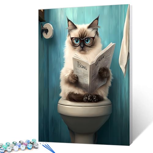 Malen nach Zahlen mit einer siamesischen Katze, mit Brille, Ölgemälde-Set für Erwachsene, Tiere, die auf der Toilette sitzen, digitale Malerei, Kunsthandwerk, Kunst, Geschenk, Heimdekoration, Malen nach Zahlen mit einer siamesischen Katze, mit Brille, Ölgemälde-Set für Erwachsene, Tiere, die auf der Toilette sitzen, digitale Malerei, Kunsthandwerk, Kunst, Geschenk, Heimdekoration, von Walarky