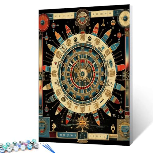 Mexikanischer Azteken-Kalender, Malen nach Zahlen für Erwachsene und Kinder, abstrakte geometrische Malerei, Acrylfarbe, Leinwand, Wohnzimmerdekoration, Maya-Kalender, Malset, Kunst, 50,8 x 40,6 cm, Mexikanischer Azteken-Kalender, Malen nach Zahlen für Erwachsene und Kinder, abstrakte geometrische Malerei, Acrylfarbe, Leinwand, Wohnzimmerdekoration, Maya-Kalender, Malset, Kunst, 50,8 x 40,6 cm, von Walarky