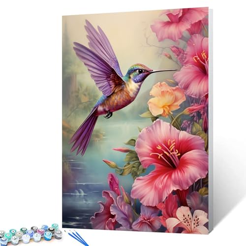 Ölgemälde mit Blumen und violettem Kolibri, Malen nach Zahlen, 40,6 x 50,8 cm, Landschaft, DIY-Ölgemälde für Kinder, Studenten, Erwachsene, Anfänger, mit Pinseln und Acryl-Pigmenten, Wandkunst, Ölgemälde mit Blumen und violettem Kolibri, Malen nach Zahlen, 40,6 x 50,8 cm, Landschaft, DIY-Ölgemälde für Kinder, Studenten, Erwachsene, Anfänger, mit Pinseln und Acryl-Pigmenten, Wandkunst, von Walarky