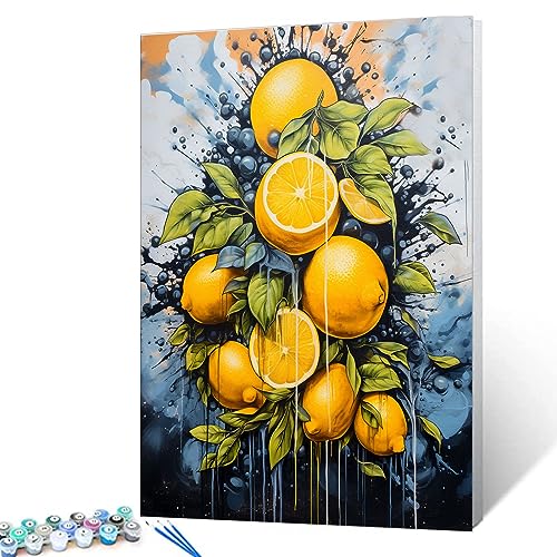 Ölgemälde mit tropischen Früchten, Zitrone, für Erwachsene, Anfänger, 40,6 x 50,8 cm, Graffitisches Straßenkunstbild, Malen nach Zahlen auf Leinwand, grüne Blätter, Gemälde mit Pinseln und Ölgemälde mit tropischen Früchten, Zitrone, für Erwachsene, Anfänger, 40,6 x 50,8 cm, Graffitisches Straßenkunstbild, Malen nach Zahlen auf Leinwand, grüne Blätter, Gemälde mit Pinseln und von Walarky