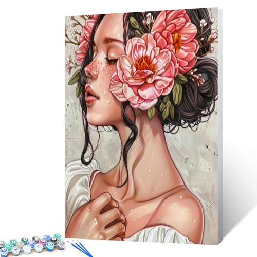Pretty Girl Umgeben von Blumen, digitales Malen-nach-Zahlen-Set für Erwachsene, Portrait-Ölgemälde-Set, Gemälde für Anfänger, Schlafzimmer, Flur, Wanddekoration, Geschenk, 40,6 x 50,8 cm (rahmenlos) Pretty Girl Umgeben von Blumen, digitales Malen-nach-Zahlen-Set für Erwachsene, Portrait-Ölgemälde-Set, Gemälde für Anfänger, Schlafzimmer, Flur, Wanddekoration, Geschenk, 40,6 x 50,8 cm (rahmenlos) von Walarky