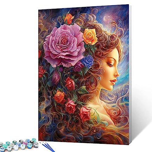 Malen-nach-Zahlen-Set mit Pinseln, Motiv: Mädchen in Blumen, Acrylgemälde für Erwachsene, Kinder, tropische Blumen, Bilder, Kunsthandwerk, 40,6 x 50,8 cm, Bauernhosue, Raumdekoration, Geschenk Malen-nach-Zahlen-Set mit Pinseln, Motiv: Mädchen in Blumen, Acrylgemälde für Erwachsene, Kinder, tropische Blumen, Bilder, Kunsthandwerk, 40,6 x 50,8 cm, Bauernhosue, Raumdekoration, Geschenk von Walarky