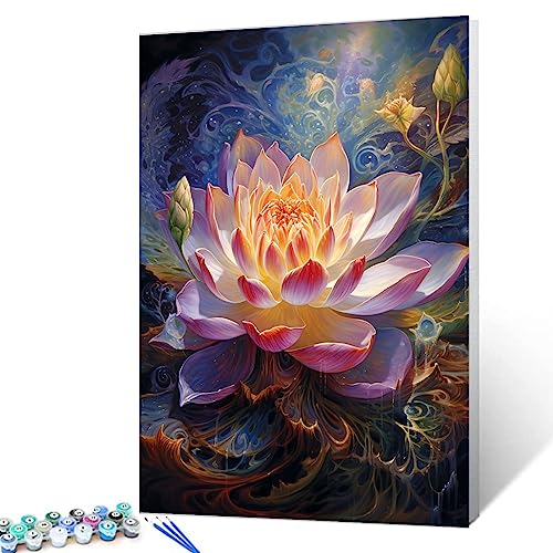 Rosa Lotus Malen nach Zahlen Boho Stil Flüsse DIY Acrylmalerei Malen nach Zahlen Kit für Kinder Erwachsene Anfänger Gradern Floral DIY Leinwand Malen nach Zahlen Malerei Kunst Handwerk 40,6 x 50,8 cm von Walarky