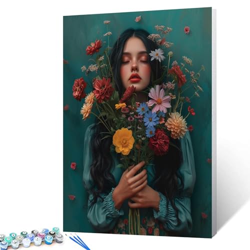 Schönes Mädchen mit Blumenstrauß, digitales Malen-nach-Zahlen-Set für Erwachsene, exquisites Porträt, Acryl-Ölgemälde-Set, Gemälde für Anfänger, Wanddekoration, Geschenk, 40,6 x 50,8 cm (rahmenlos) Schönes Mädchen mit Blumenstrauß, digitales Malen-nach-Zahlen-Set für Erwachsene, exquisites Porträt, Acryl-Ölgemälde-Set, Gemälde für Anfänger, Wanddekoration, Geschenk, 40,6 x 50,8 cm (rahmenlos) von Walarky