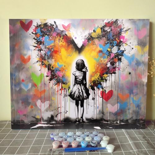 The Girl Looks at The Wall of Love Graffiti Banksy Street Art Ölgemälde nach Zahlen, Kritzelhintergrund, DIY-Digital-Malset für Erwachsene, Anfänger, Leinwand, Gemälde, Handwerk, 40,6 x 50,8 cm, The Girl Looks at The Wall of Love Graffiti Banksy Street Art Ölgemälde nach Zahlen, Kritzelhintergrund, DIY-Digital-Malset für Erwachsene, Anfänger, Leinwand, Gemälde, Handwerk, 40,6 x 50,8 cm, von Walarky