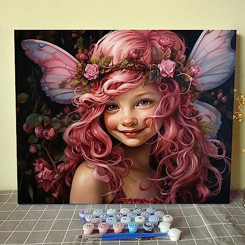 Walarky Angel Girl DIY Malen nach Zahlen für Erwachsene Rosa Rosenkranz DIY Digitales Ölgemälde Acrylfarbe Niedliches Mädchen Malerei Kits Leinwand Wandkunst Geschenk Schlafzimmer Dekor Raumdekor von Walarky