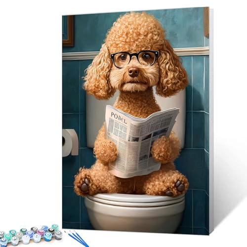 Walarky Hellbrauner Pudel mit Brille, roter Zeitung, sitzender Toilettensitz, Malen nach Zahlen für Erwachsene auf Leinwand, Acrylfarben für Zuhause, Wanddekoration, Kunsthandwerk, Geschenke Walarky Hellbrauner Pudel mit Brille, roter Zeitung, sitzender Toilettensitz, Malen nach Zahlen für Erwachsene auf Leinwand, Acrylfarben für Zuhause, Wanddekoration, Kunsthandwerk, Geschenke von Walarky
