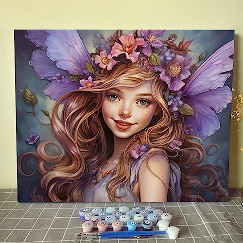 Walarky Purple Angel Malen nach Zahlen für Anfänger, zarte Puppen mit Kranz, Malen nach Zahlen auf Leinwand, einfach zu malen, Kunstwerk mit Pinseln und Farben für Heimdekoration, 40,6 x 50,8 cm Walarky Purple Angel Malen nach Zahlen für Anfänger, zarte Puppen mit Kranz, Malen nach Zahlen auf Leinwand, einfach zu malen, Kunstwerk mit Pinseln und Farben für Heimdekoration, 40,6 x 50,8 cm von Walarky