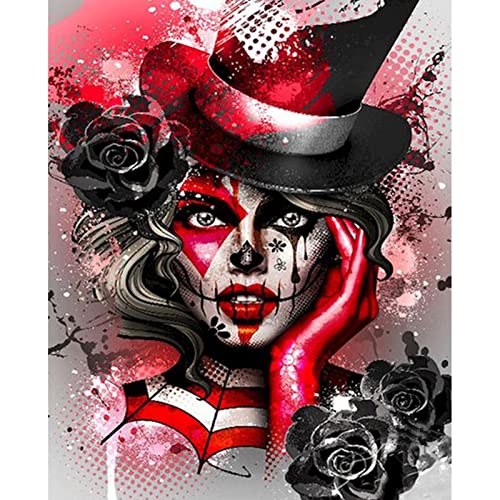 Walarky Malen nach Zahlen für Erwachsene, schwarz-roter Clown, Ölgemälde-Set auf Leinwand, mit Pinseln und Acrylpigmenten, buntes Bild im Gothic-Stil, für Heimdekoration, 40,6 x 50,8 cm (rahmenlos) Walarky Malen nach Zahlen für Erwachsene, schwarz-roter Clown, Ölgemälde-Set auf Leinwand, mit Pinseln und Acrylpigmenten, buntes Bild im Gothic-Stil, für Heimdekoration, 40,6 x 50,8 cm (rahmenlos) von Walarky