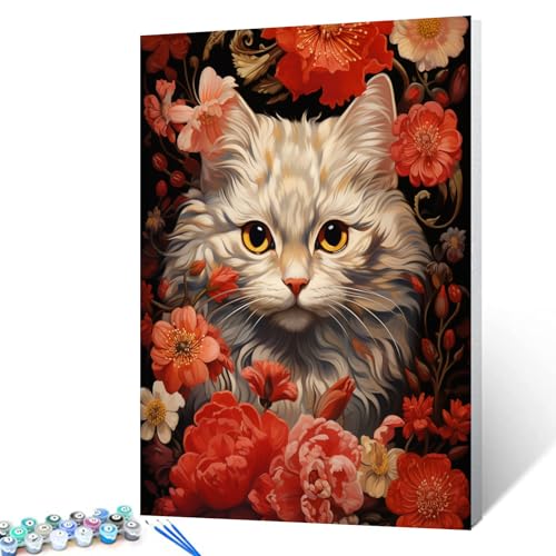 Walarky Malen nach Zahlen für Erwachsene und Anfänger, niedliche Katze in Blume, Malen nach Zahlen auf Leinwand, einfach zu malen für Anfänger, mit Pigmenten und Pinseln, bunte Blumen ohne Rahmen, Walarky Malen nach Zahlen für Erwachsene und Anfänger, niedliche Katze in Blume, Malen nach Zahlen auf Leinwand, einfach zu malen für Anfänger, mit Pigmenten und Pinseln, bunte Blumen ohne Rahmen, von Walarky