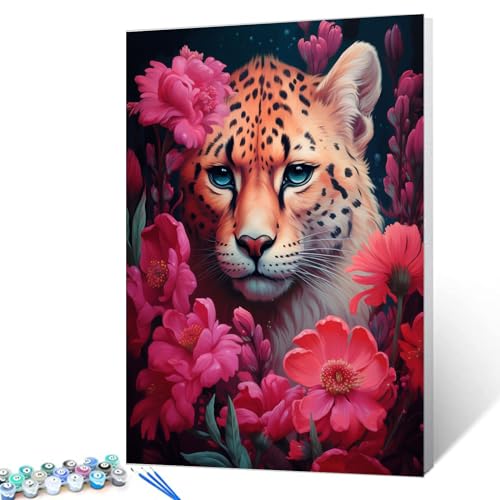 Walarky Malen nach Zahlen mit Gepard in den Blumen, für Erwachsene, Anfänger, rosa Blumenstrauß, Malen nach Zahlen auf Leinwand, für Anfänger, Frühlingsdekoration, Kunstwerk für Heimdekoration, ohne Walarky Malen nach Zahlen mit Gepard in den Blumen, für Erwachsene, Anfänger, rosa Blumenstrauß, Malen nach Zahlen auf Leinwand, für Anfänger, Frühlingsdekoration, Kunstwerk für Heimdekoration, ohne von Walarky