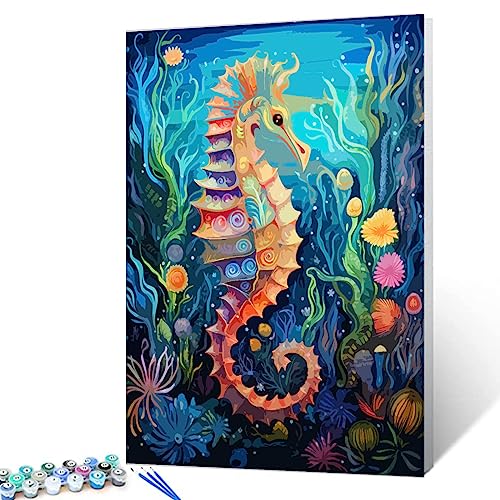 Walarky Neon Seepferdchen Malen nach Zahlen Kits für Kinder Erwachsene Anfänger Bohemian Gemustert Leinwand Blume Koralle Ölgemälde Schönes digitales Gemälde Geschenk Moderne Wohnkultur 40,6x50,8 cm Walarky Neon Seepferdchen Malen nach Zahlen Kits für Kinder Erwachsene Anfänger Bohemian Gemustert Leinwand Blume Koralle Ölgemälde Schönes digitales Gemälde Geschenk Moderne Wohnkultur 40,6x50,8 cm von Walarky