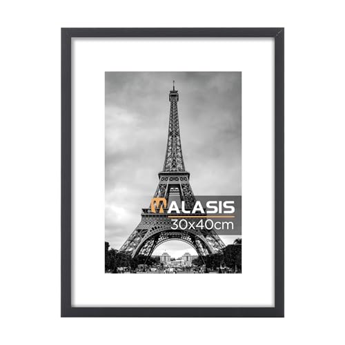 Walasis Bilderrahmen 30x40 Schwarz mit Passepartout: Holz Foto Rahmen für Poster Collage - Posterrahmen mit Acrylglas von Walasis