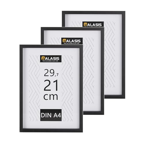 Walasis Bilderrahmen A4 Schwarz Rahmen: 3er Set Bilderrahmen Din A4 MDF Holz Fotorahmen 21x29,7cm Holzrahmen von Walasis