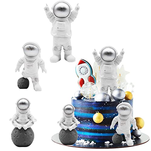 3Pcs Spaceman Statuen Modell Kuchen Topper, Waldspring Astronaut Figur Ornament Raum Thema Party Favors Geschenke, Spaceman Geburtstag Party Kuchen Dekorationen von Waldspring
