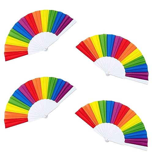 Regenbogen Hand Fan 4 Stück, Waldspring Regenbogen Handfächer Set, Pride Outfit, CSD Pride Accessoires, Bunte Handfächer, für Tanzdekorationen, Partyhochzeiten, Pride-Monats-Events, Fächer Festival von Waldspring