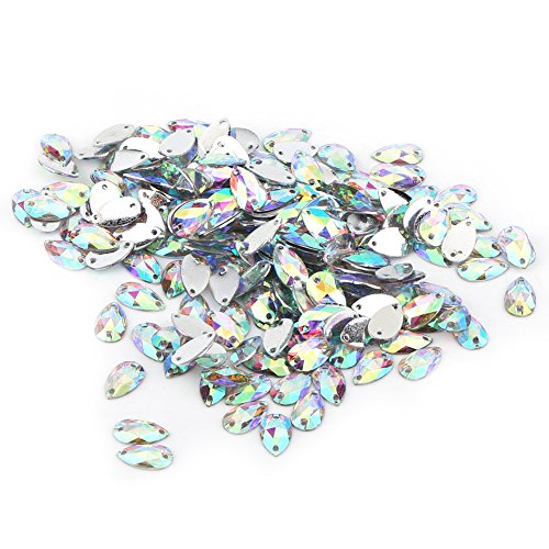2 Farben 200 Stücke Acrylharz Flatback Nähen auf Strass Knöpfe Tropfenförmige Kristall Zubehör mit 2-Loch für DIY Handwerk Dekoration(AB-Farbe) von Walfront
