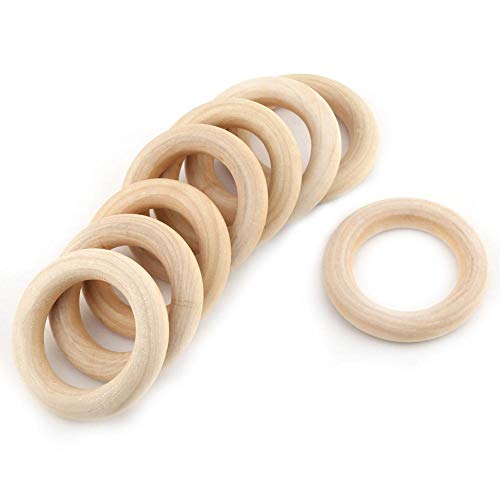 Walfront Gardinen Holzringe, 20 Stück Naturholz Ringe, 55mm/2.1 inch Kleine Holzringe für Gardinen Beißringe Kreis DIY Anhänger Schmuck Machen von Walfront