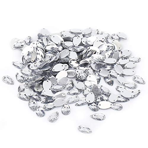 200 Stücke Knöpfe, 2 Farben Acrylharz Flatback Nähen auf Tropfenförmige Kristall Zubehör mit 2-Loch für DIY Handwerk Dekoration(Weiß) von Walfront