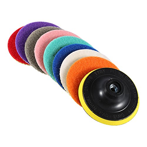 4 Zoll 100mm Diamant Polierpad Nass Schleifscheiben für Beton Marmor Granit Stein Polieren Set 9pcs (1 Sticky Disc) von Walfront