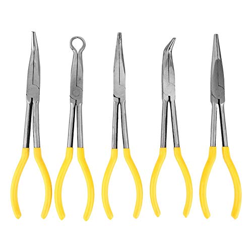 5 Stück Spitzzangen Set, Langbeckzange Zündkerzenzange Spitzzange mit rutschfestem Griff, O förmige Klemme Lange Spitzzange von Walfront