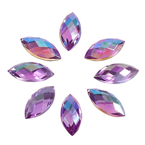 500 Stück, Crystal Acryl Flatback, Auge Form Glänzend Oval Phantasie Sewing Perlen 7 × 15 mm für Schmuck Hochzeit Kleid Telefon DIY Handwerk Dekorationen(Hellviolett) von Walfront