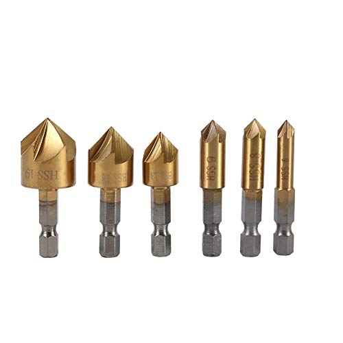 Bohrer mit Senker Holz, 6 Stk. 1/4 '' Hex Shank HSS 5 Flöte Senkbohrer Set, 90 Grad Fase Senkkopf für Holzbearbeitungsbohrer, 6mm-19mm Countersink Drill Bit Bohrer mit Senker Holz, 6 Stk. 1/4 '' Hex Shank HSS 5 Flöte Senkbohrer Set, 90 Grad Fase Senkkopf für Holzbearbeitungsbohrer, 6mm-19mm Countersink Drill Bit von Walfront