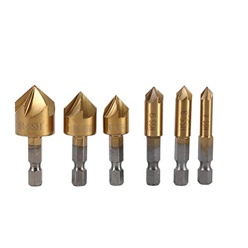 6 Stk. 1/4 '' Hex Shank HSS 5 Flöte Senkbohrer Set 90 Grad Fase Senkkopf für Holzbearbeitungsbohrer 6mm-19mm von Walfront