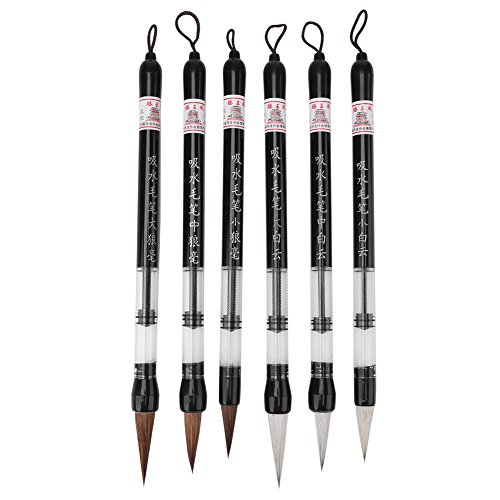 Chinese Calligraphy Set, 6 Stück Wasser Pinsel Chinesisch Tusche Kalligraphie Pinsel, Einstellbare Kolben (S + M + L) Weiß Und Braun Pinsel Kopf Stift für Anfänger Malerei von Walfront