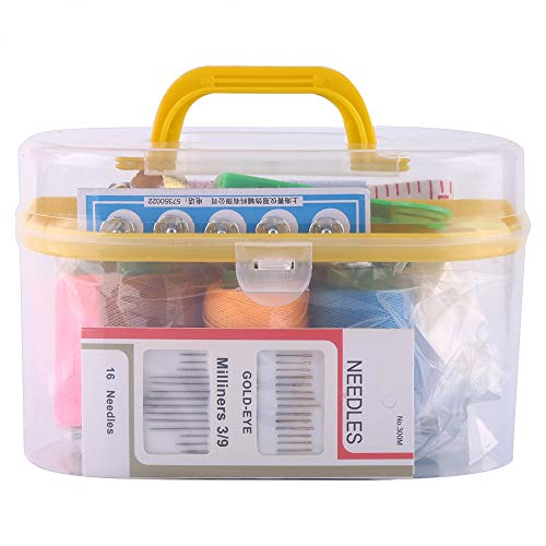 Nähset Werkzeugbox 10 Stück/Box großer Nähkasten Einfädler Nadel Maßband Schere Fingerhut Werkzeug für Erwachsene Reisen Familienreparatur (gelb) von Walfront