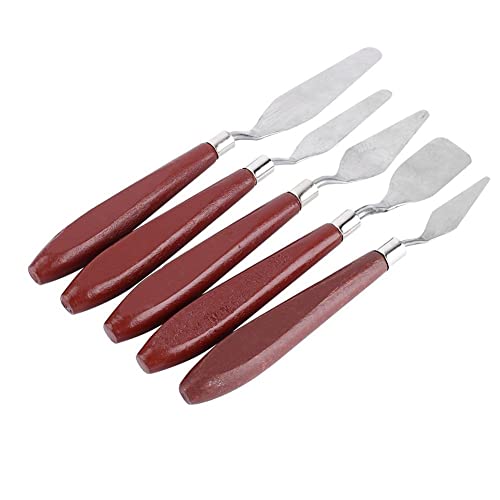 Palette Messer Set, 5-Teiliges Malmesser Edelstahl Spatula Palette Knife, Farbe Schaber Holzspachtel für Pfannenwender Ölfarben Mischfarben von Walfront