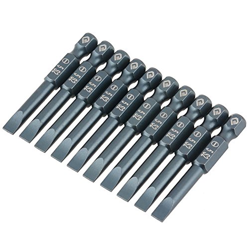 Schlitz-Schraubendreher-Bits, 50 mm, magnetisch, flacher Kopf, 1/4-Zoll-Sechskantschaft, Stahllegierung, H6,3 x 50 x SL5 mm, 10 Stück, Standard, Variety Pack von Walfront