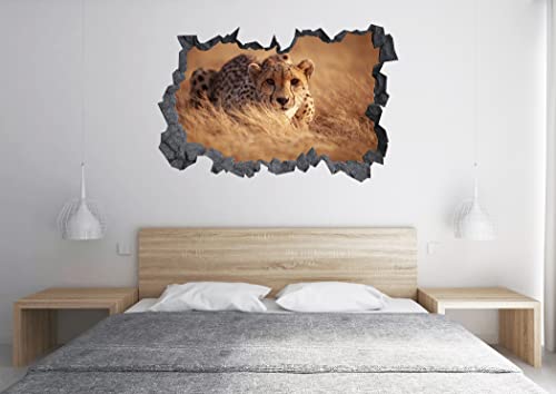 Gepard im Feld Natur 3D-Loch in der Wand C-Effekt Tierwandaufkleber Wandkunstdruck abziehen und aufkleben Tierwanddekoration Wandbild Raumdekoration 105 cm x 69 cm (41,3" x 27,1") von Wall Arts Online
