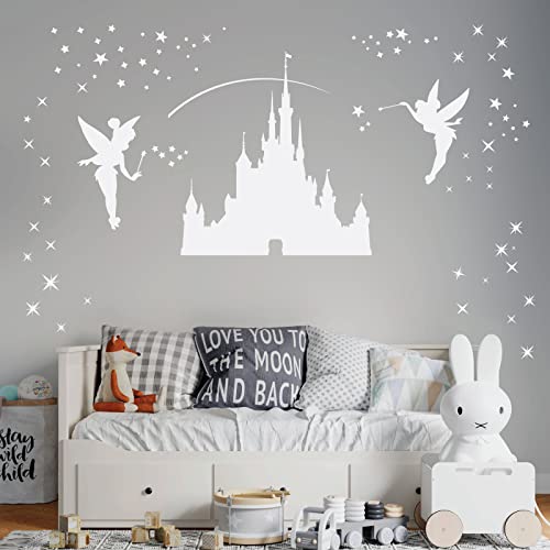 Disney Castle Girls Wandtattoo, Motiv: Feen, Tinkerbell, Sterne, Weiß von Wall Designer