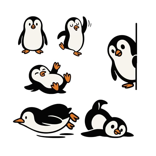 Cartoon Pinguin Aufkleber - Entzückende wasserdichte Vinyl-Aufkleber in verspielten Posen für Laptops, Wasserflaschen, Tagebücher und mehr, 6 Stück von Wall4stickers