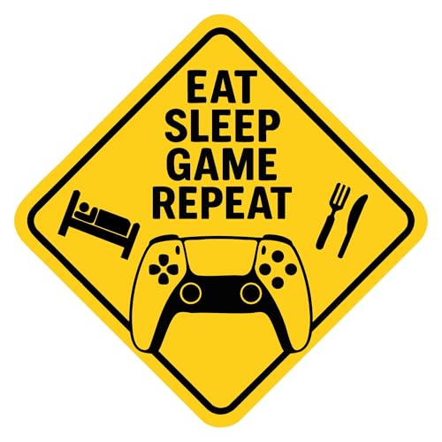 Gamer Zone Wandaufkleber – Eat Sleep Game Repeat Vinyl-Aufkleber für Schlafzimmer, Konsolenbereich, Gaming-Setup – kräftiges gelbes Diamant-Schild 300 x 300 mm für Teenager und Kinderzimmer von Wall4stickers