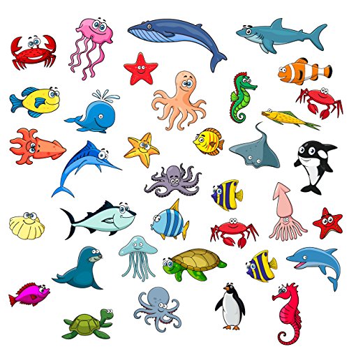 Lernen Kinder Sealife Fische Badezimmer Wandaufkleber Kinder Decals Grafik Dekoration Cartoon Octopus Spiele 34pcs von Wall4stickers