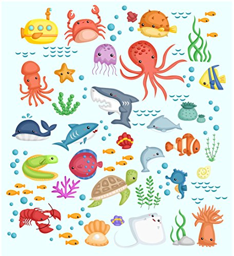 Sealife Lernen Kinder Fische Badezimmer Wandaufkleber Kinder Decals Grafik Dekoration Cartoon Octopus Spiele von Wall4stickers