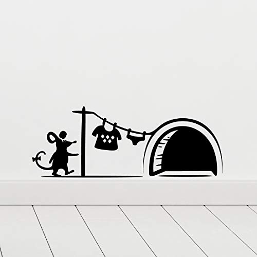 Wandsticker mit Mausloch, für Wohnzimmer, Kinderzimmer, Banksy-Stil, Wanddekoration, Wanddekoration, Wanddekoration, Wandaufkleber, Motiv: Katze, Vinyl, abnehmbar, für Kinder, Treppen, Schwarz von Wall4stickers