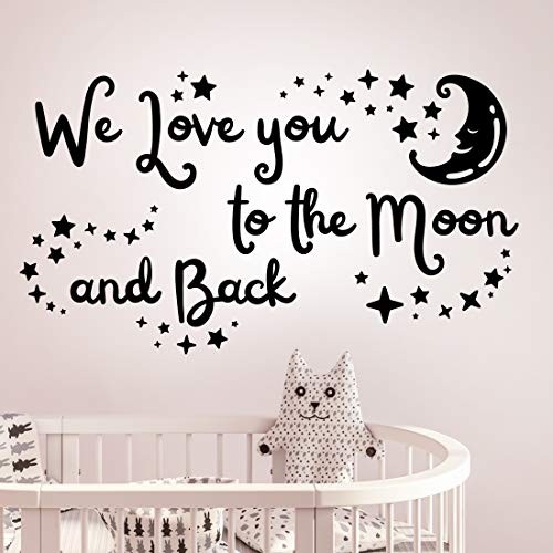 Wall4Stickers Wandsticker mit Zitat "We love you to the moon and back", für Kinderzimmer, Vinyl, inspirierend, Schwarz, Glänzend von Wall4stickers